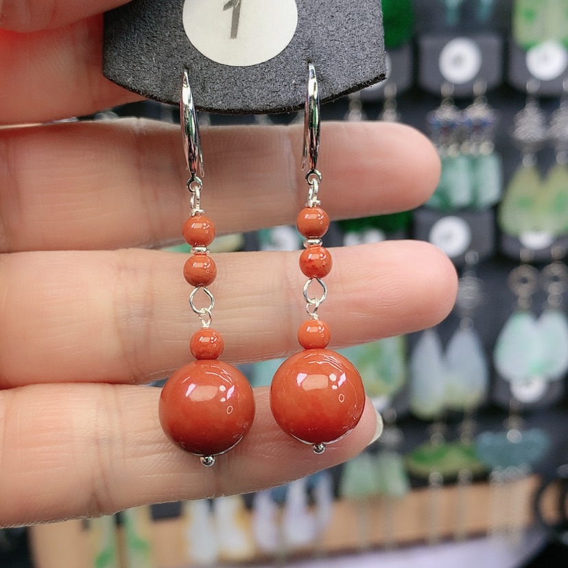 【闪购商品】翡翠耳饰银S925镶嵌柿***1精美