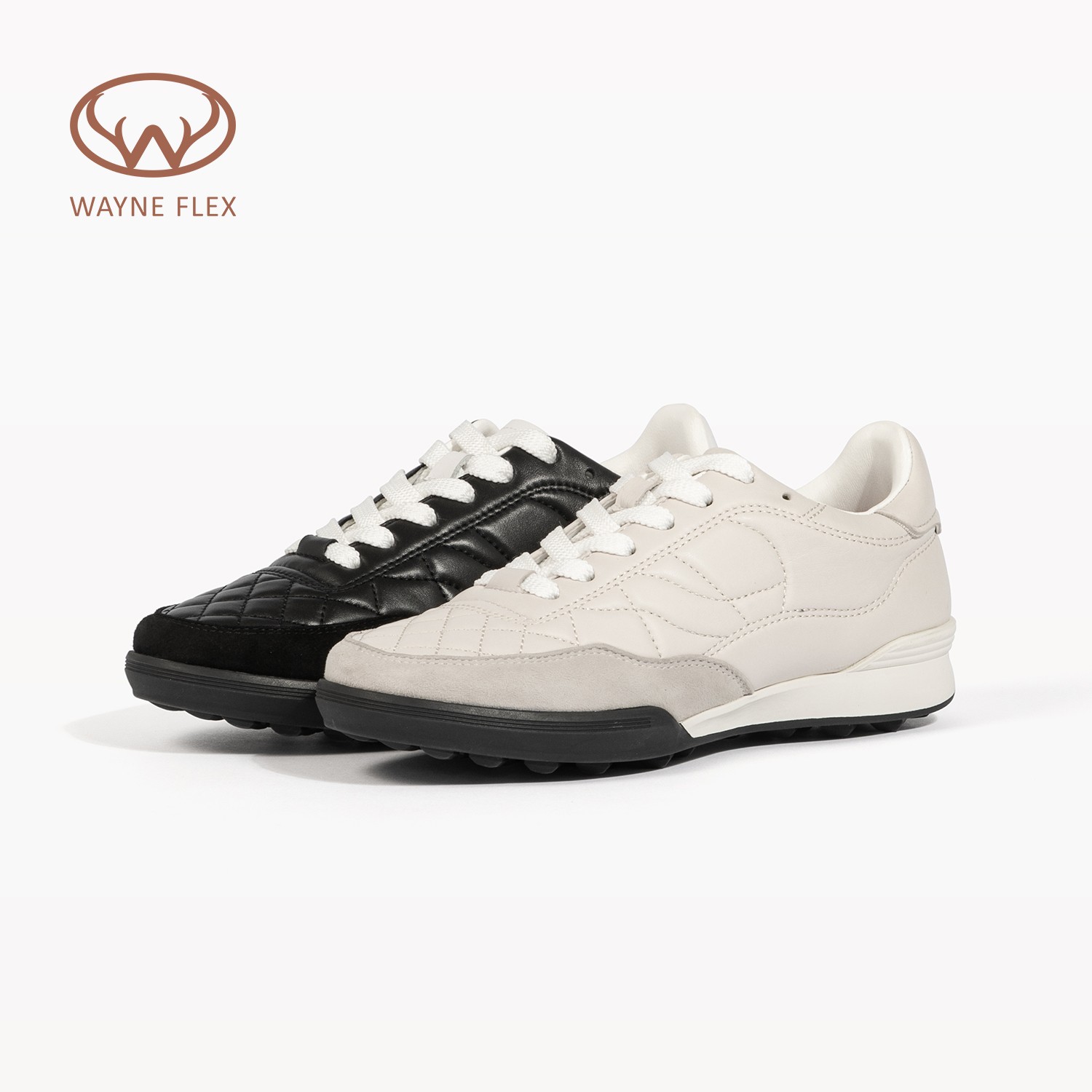 韦恩Wayne Flex电绣菱格纹小绵羊皮休闲鞋舒适真皮鞋3167