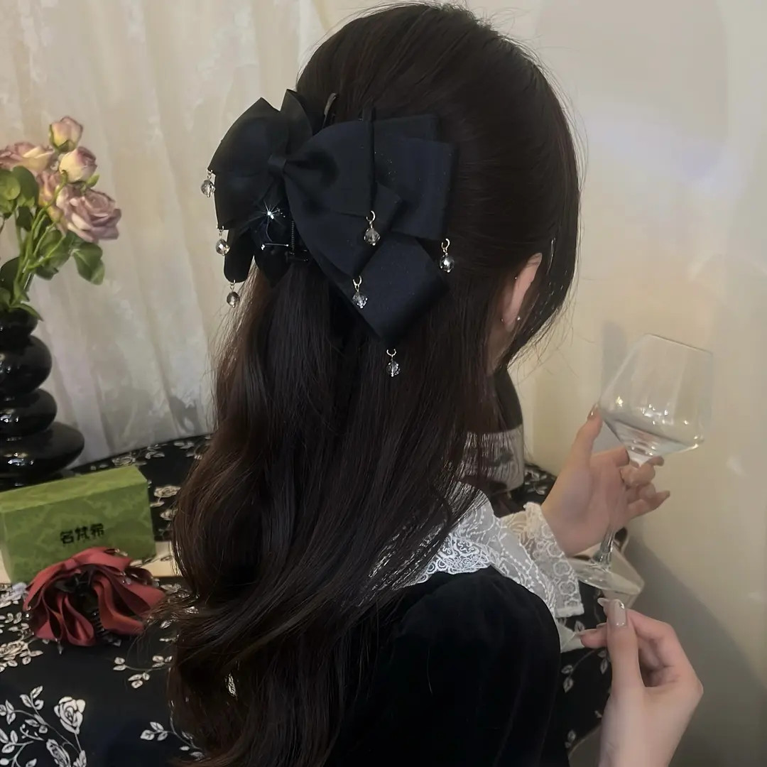 【梵星】简晓唯美浪漫星空闪耀气质蝴蝶结发抓闪亮流苏发夹优雅商品图