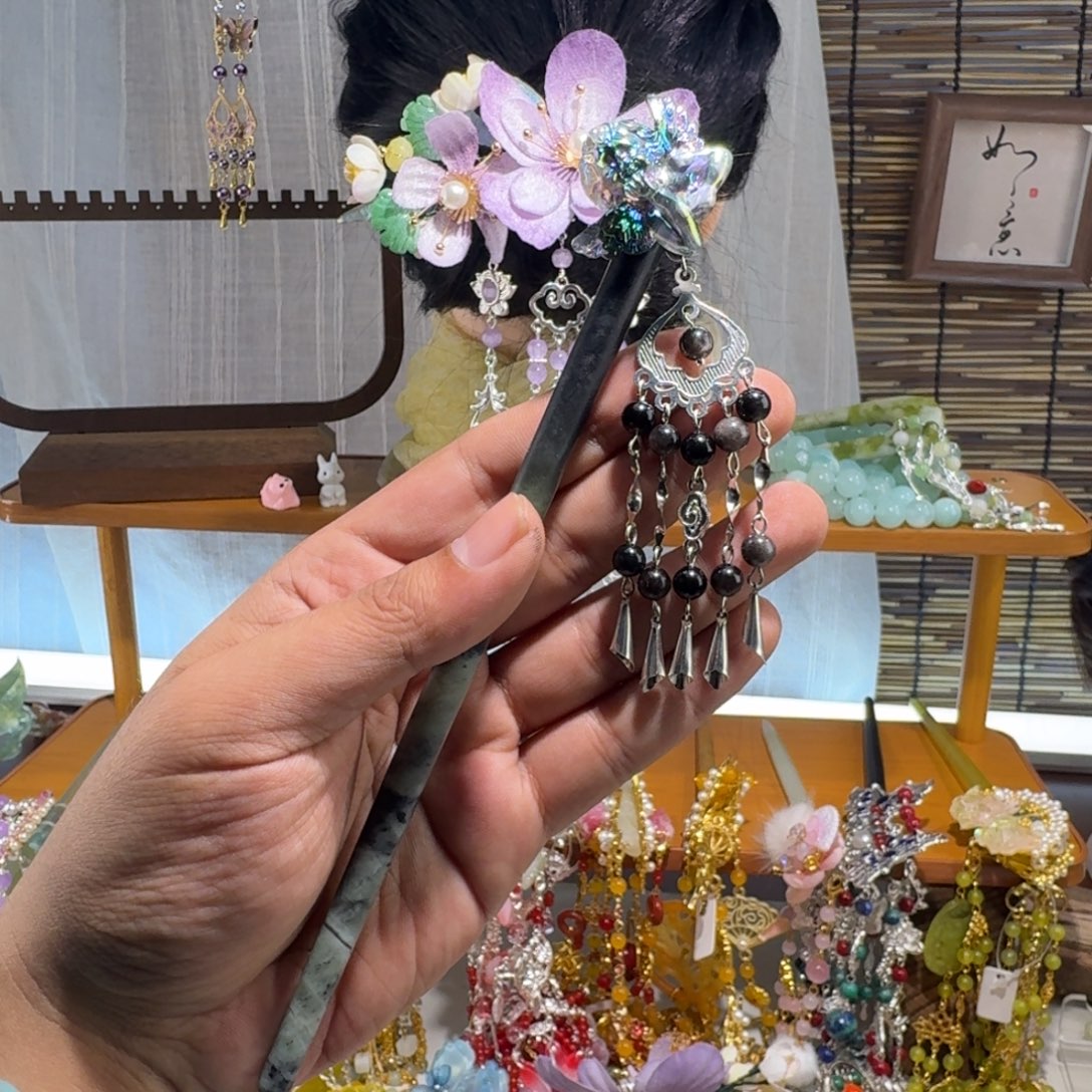 富***孺蛇纹石玉合金发饰