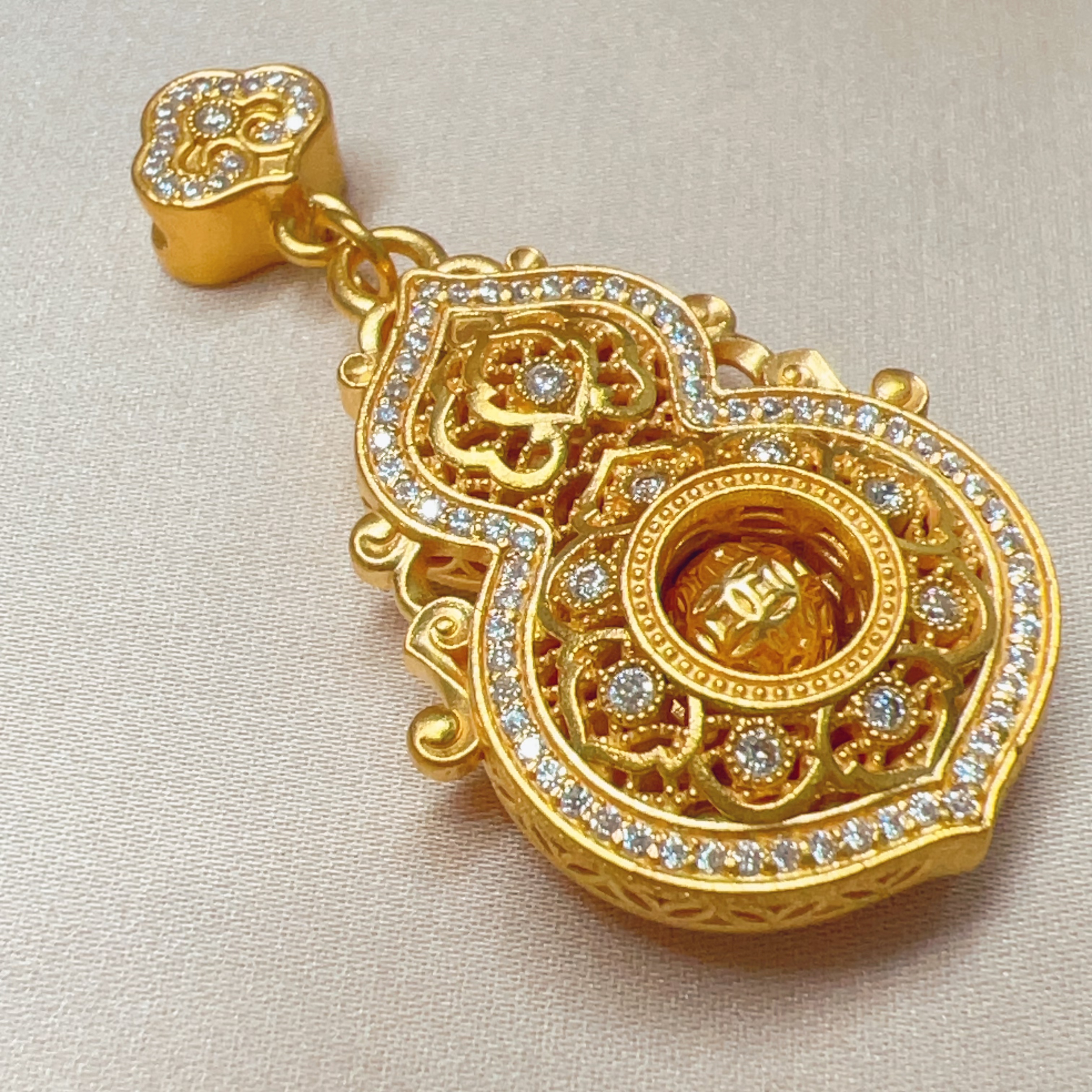 【水贝黄金】999足金5G工艺四美葫芦黄金吊坠X300