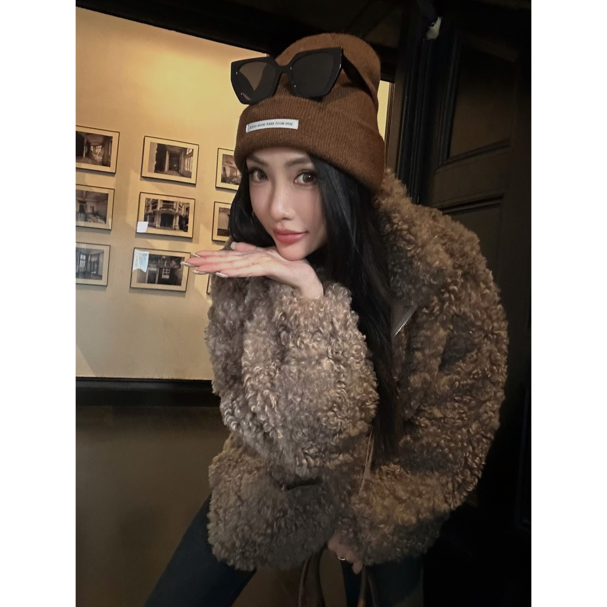 「UKILAU」慵懒简约卷毛眻毛宽松拉链秋冬新款外套YQXX10WT23X9866