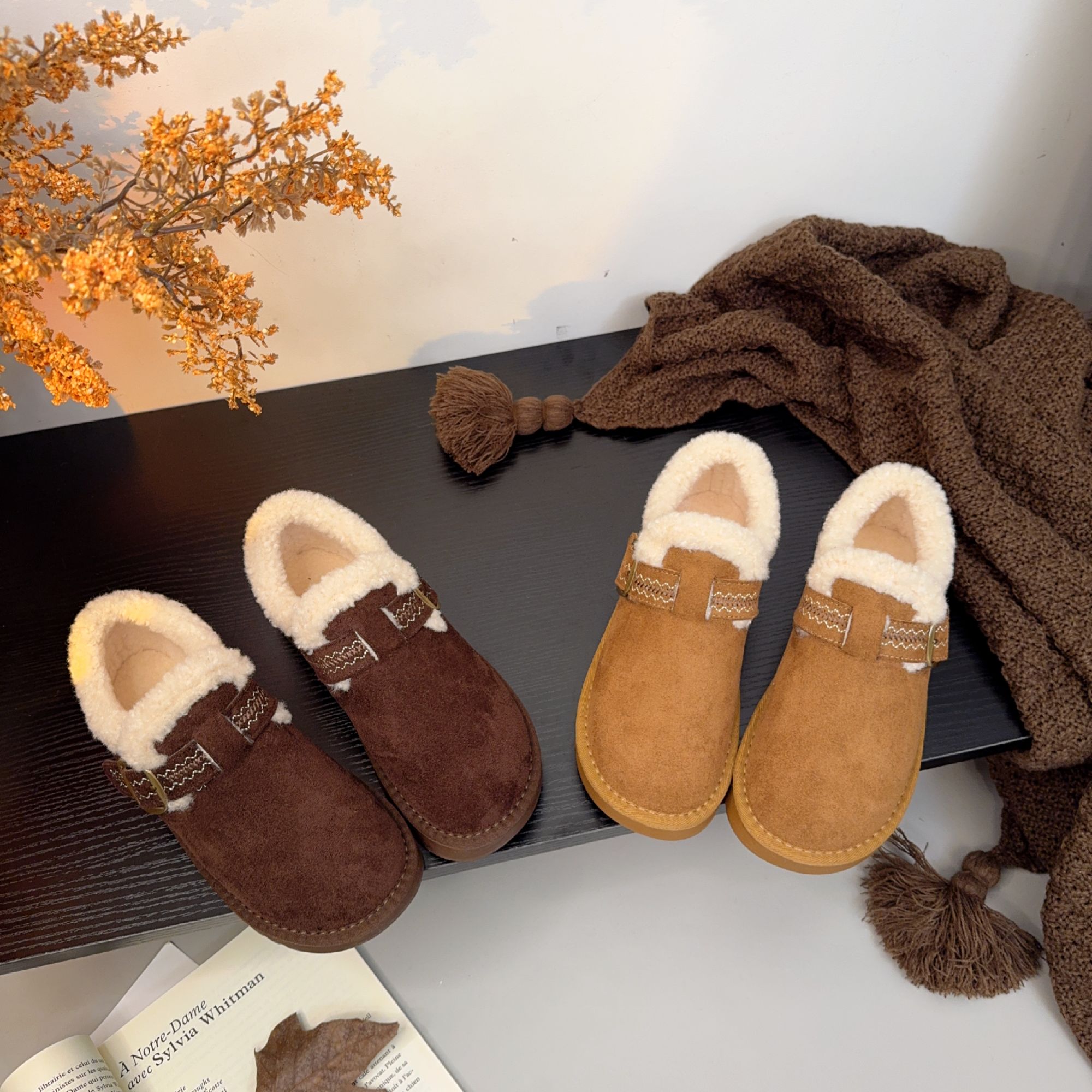 【】冬季加绒加厚百搭舒适软底增高勃肯鞋女时尚复古雪地靴棉鞋潮