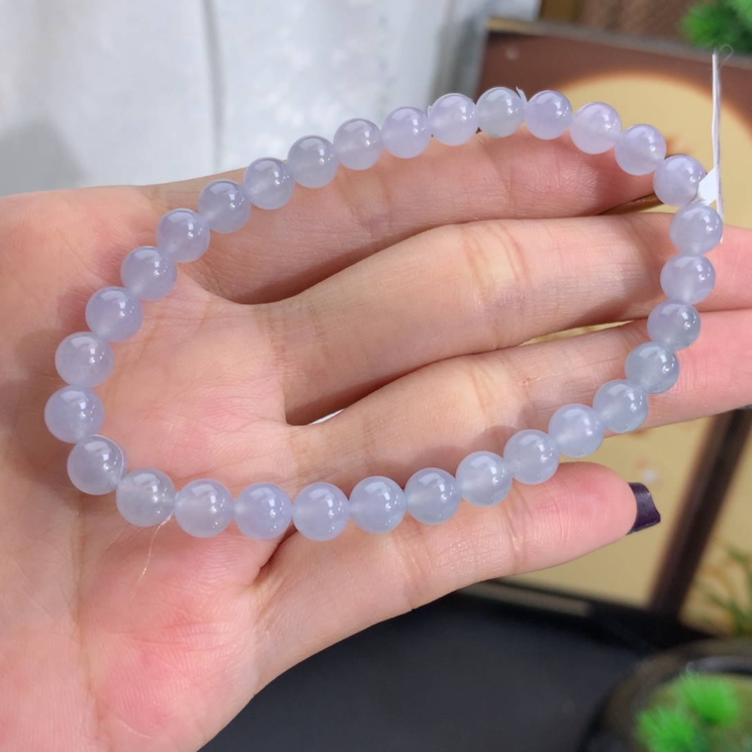 翡翠未镶嵌手串卡6冰胶淡淡蓝紫手串