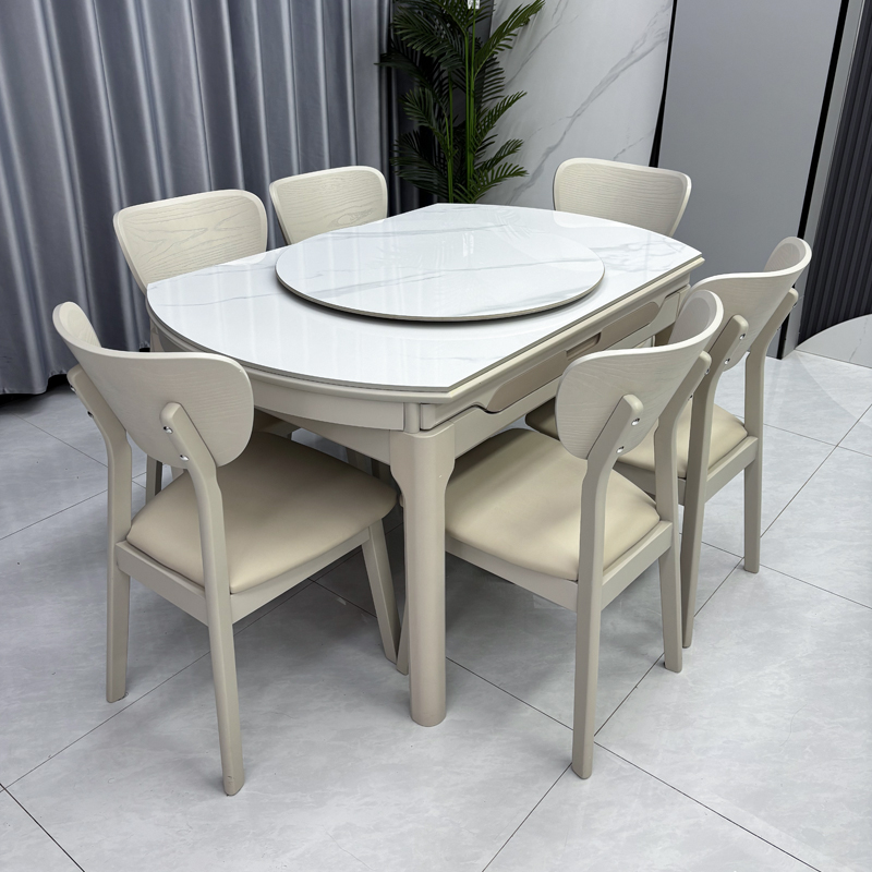 伸缩餐桌现代简约轻奢小户型家用可伸缩折叠方圆两用圆形岩板餐桌