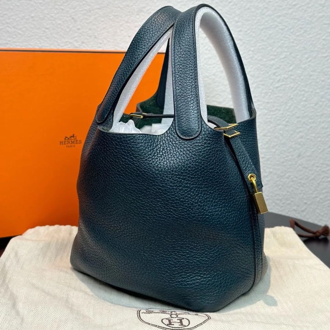 99新 Hermes/爱马仕 爱马仕墨绿色18菜篮子 25120058-02