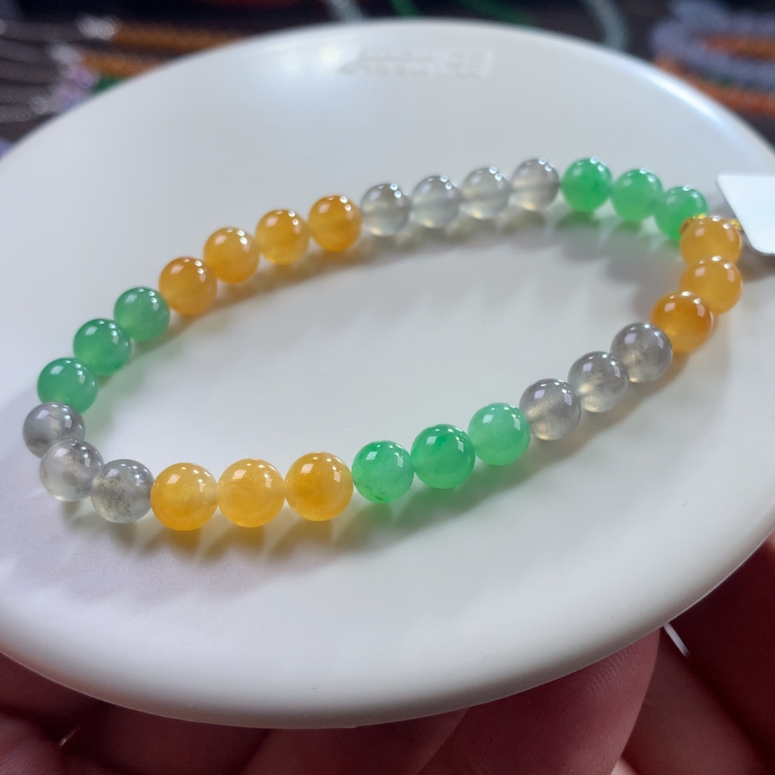 翡翠未镶嵌手链翡翠冰胶底三彩多宝卡6+