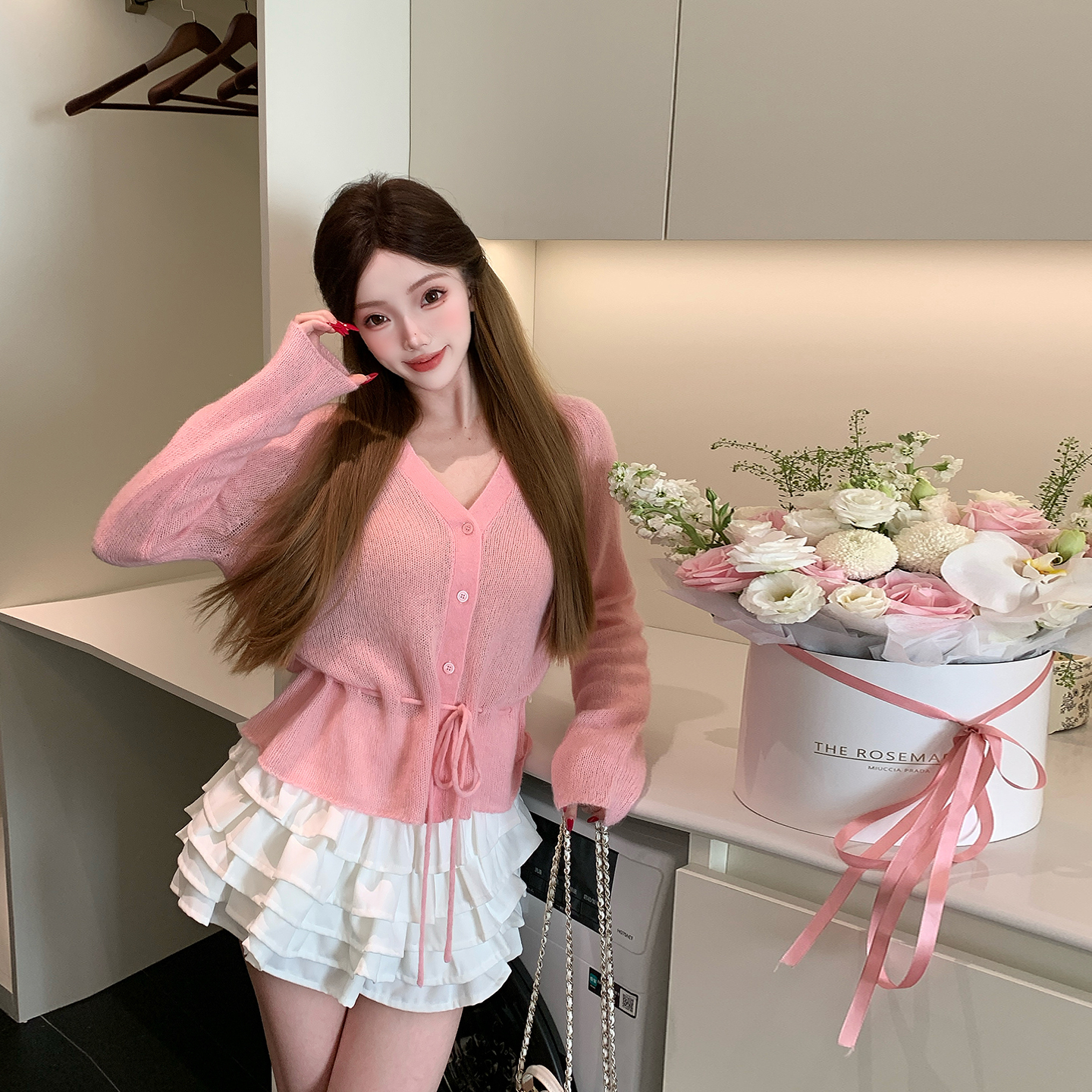 冰冰来了丨【莓果清晨】俏皮减龄少女感V领针织衫套头抽绳上衣27334