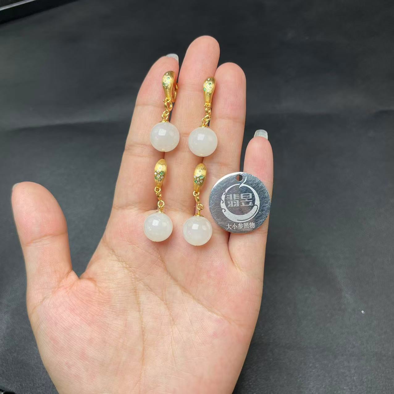 翡昱-N3-36248-和田玉耳饰s925银镶-多样性发其一对-D