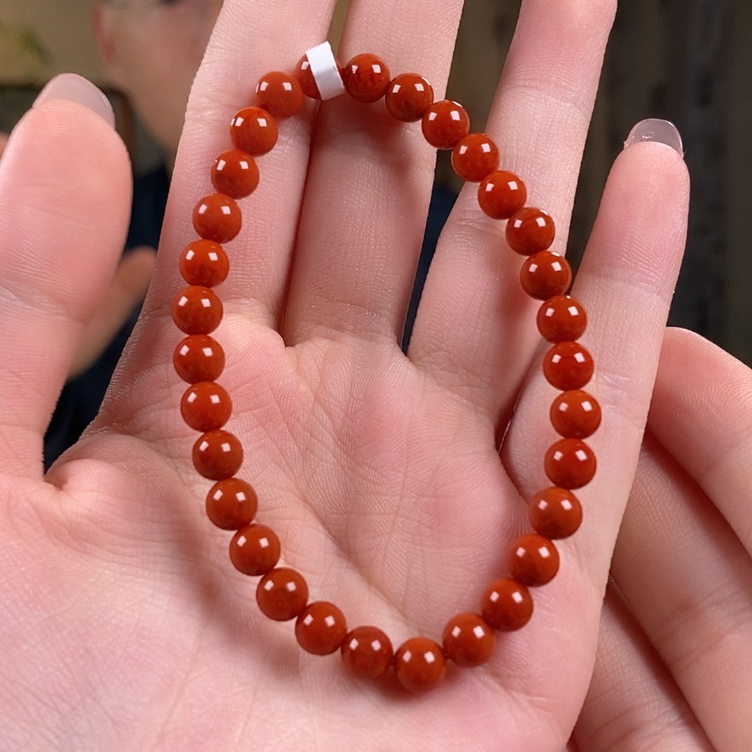 南红玛瑙未镶嵌手串原矿6mm柿子红