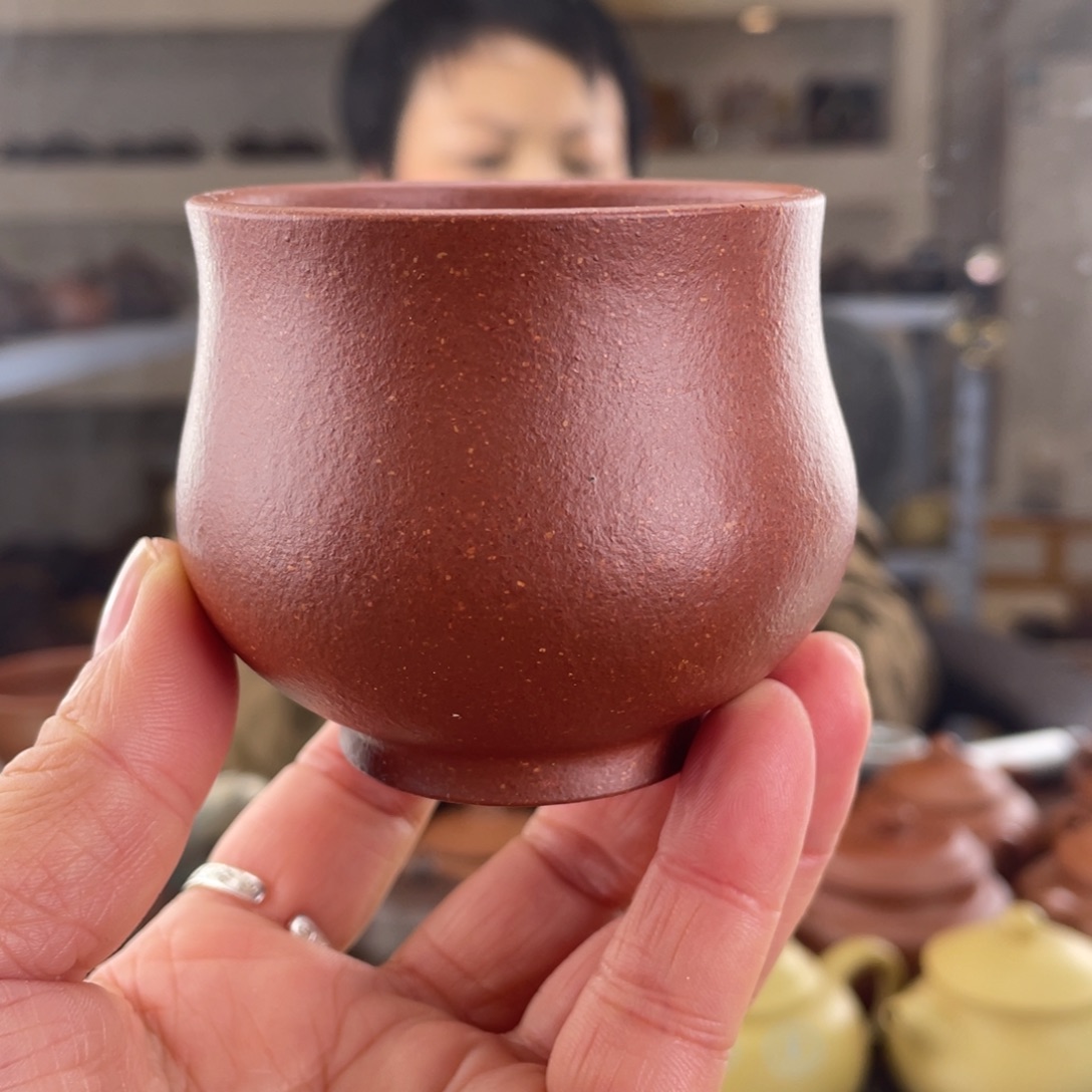 紫砂茶壶挑纯红降坡全手工主人杯120cc
