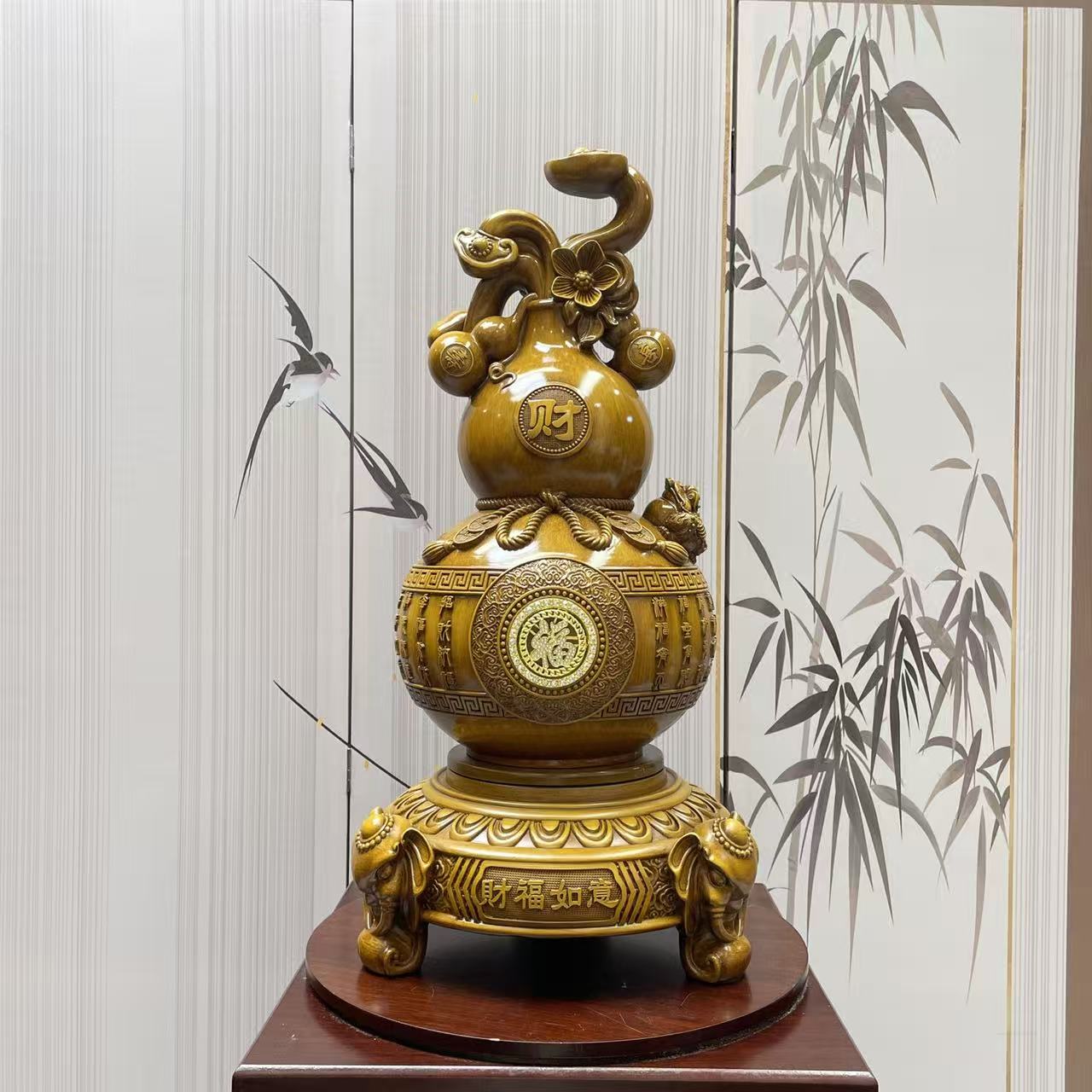 <财福如意>可旋转大葫芦摆件客厅玄关电视柜家居乔迁送礼装饰