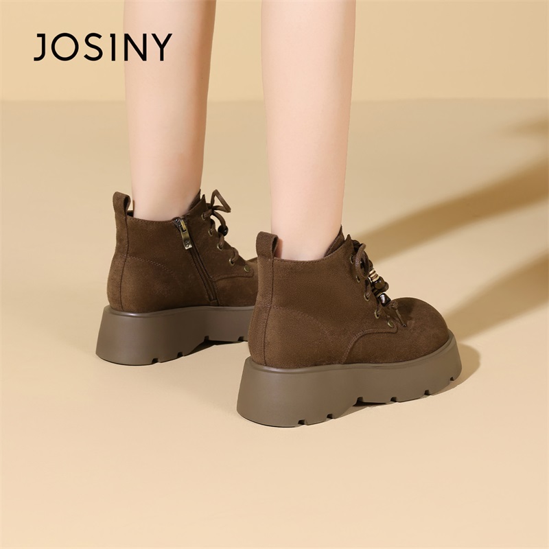 卓诗尼厚底增高马丁靴女冬季新款系带侧拉链软底复古圆头靴子鞋子