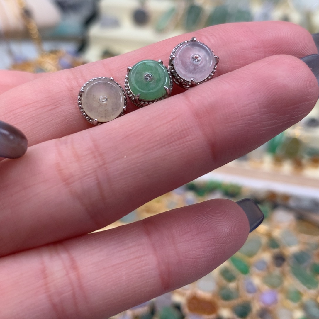 翡翠银S925镶嵌颈饰路路通3个