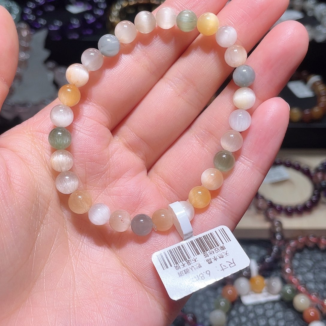 水晶手链未镶嵌兔毛手链，晶体通透