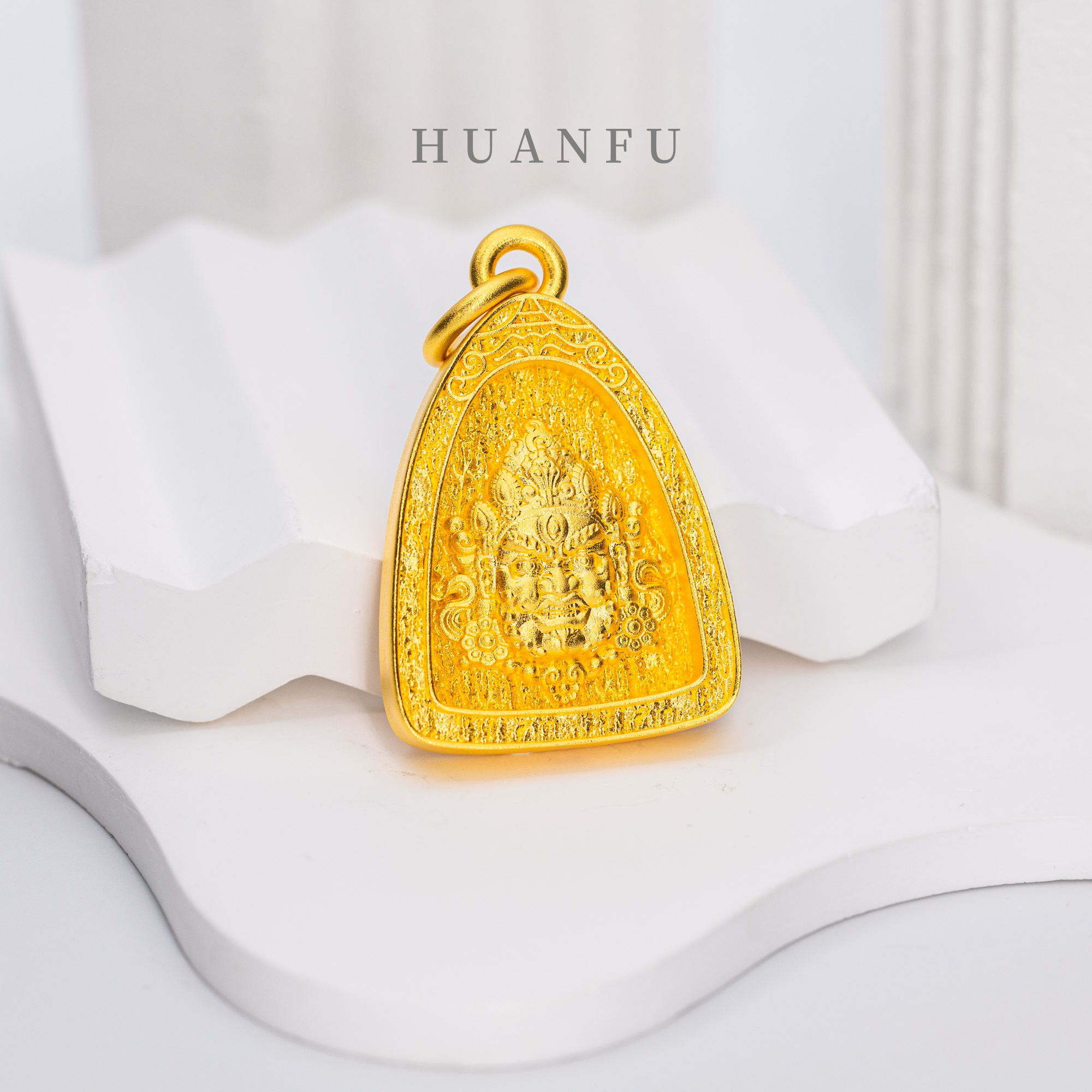 吊坠足银 三角黄财神吊坠 时尚实心国潮雕刻挂坠素款精美大气
