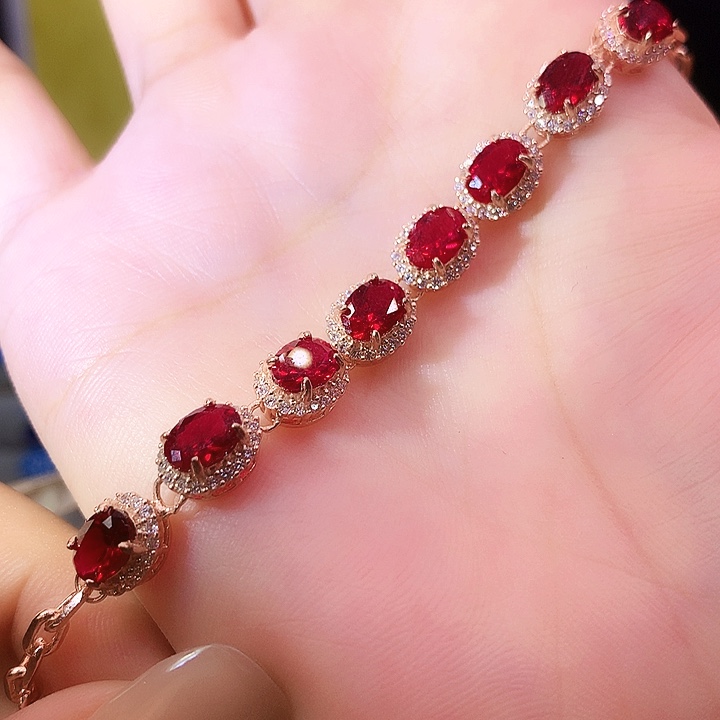 手链银S925镶嵌红宝石