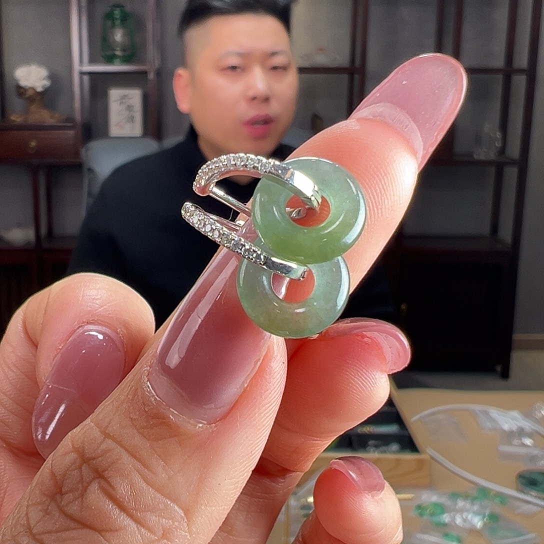 翡翠银S925镶嵌耳饰耳环