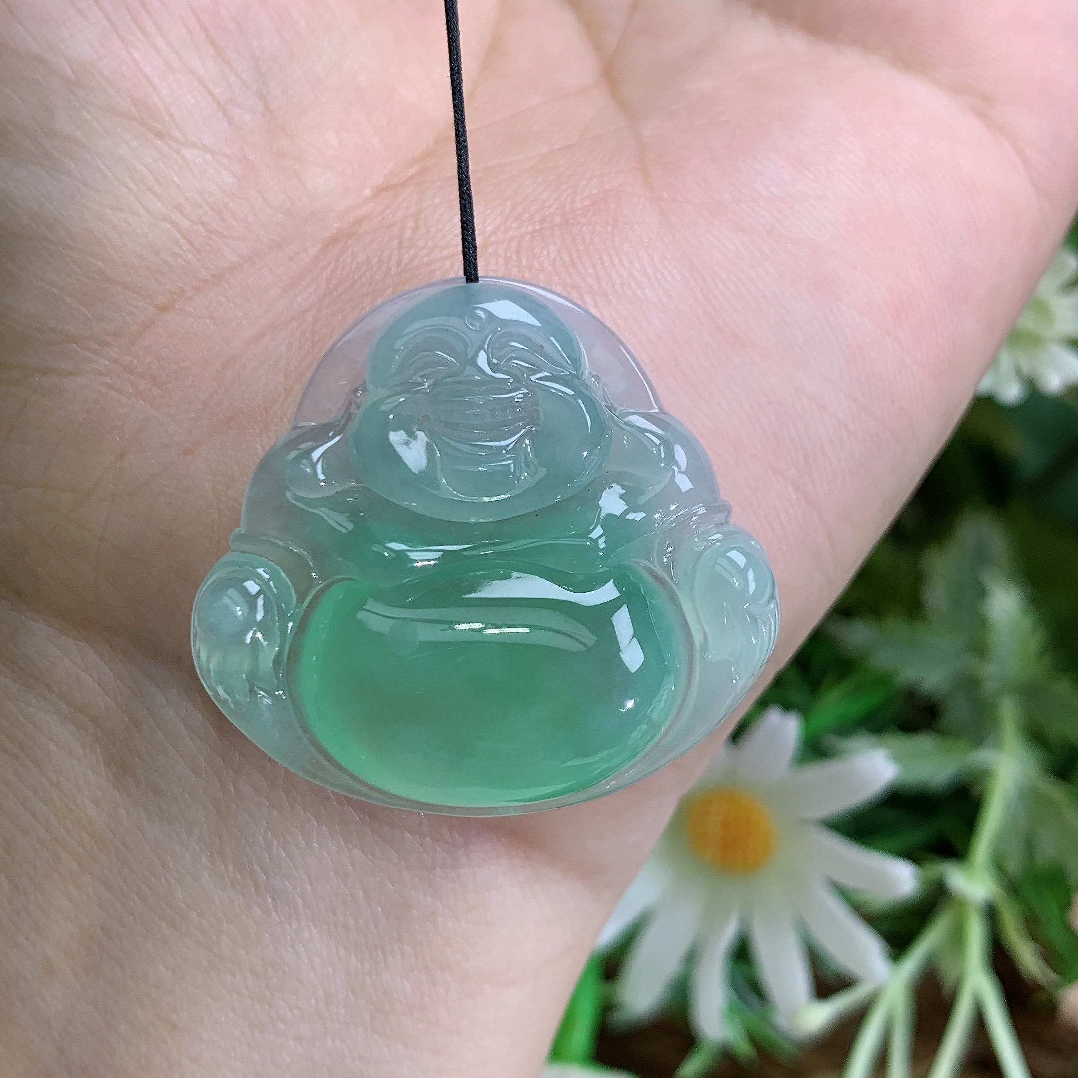 缅甸天然翡翠A货冰种起胶果阳绿佛公吊坠雪尺寸29.5/32/6.3mm