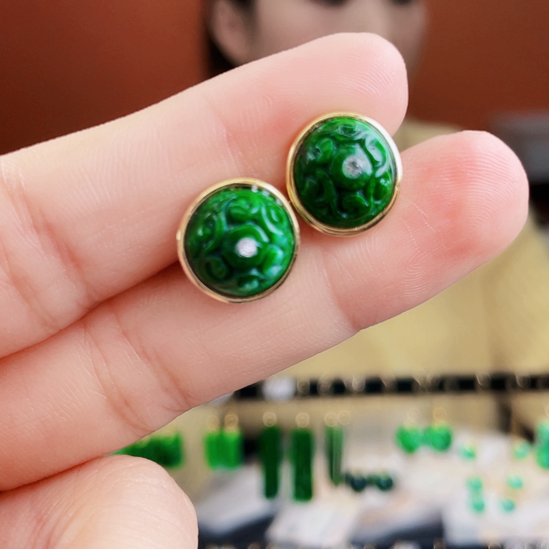 翡翠银S925镶嵌耳饰