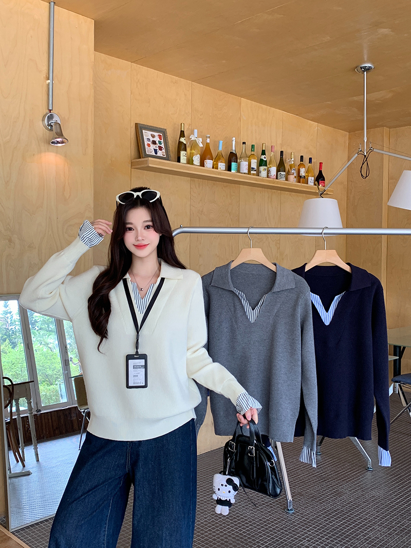 2025秋装新款大码条纹拼接软糯针织毛衣miu系上衣72060