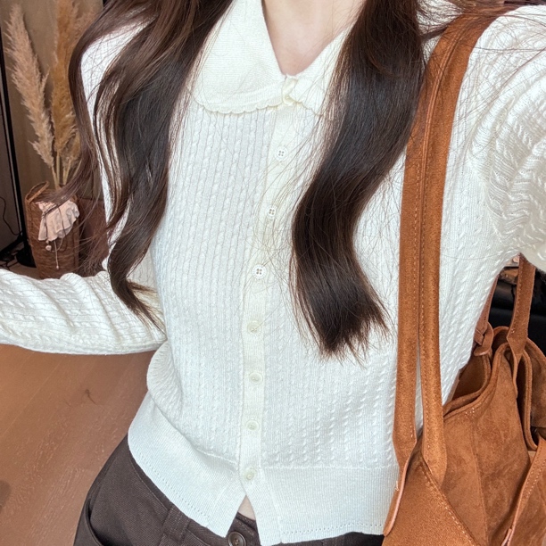 Here 【白桃气泡】翻领编织羊毛柔软舒适针织