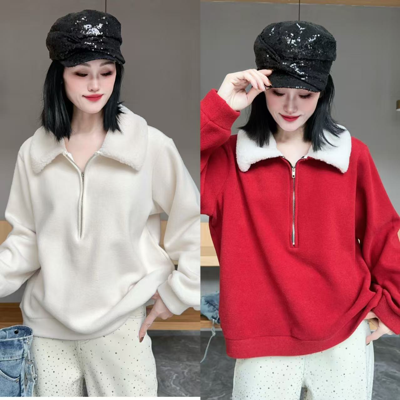  【YJ·原创】2025冬季新款宽松百搭显瘦加厚拉链卫衣女YY3936