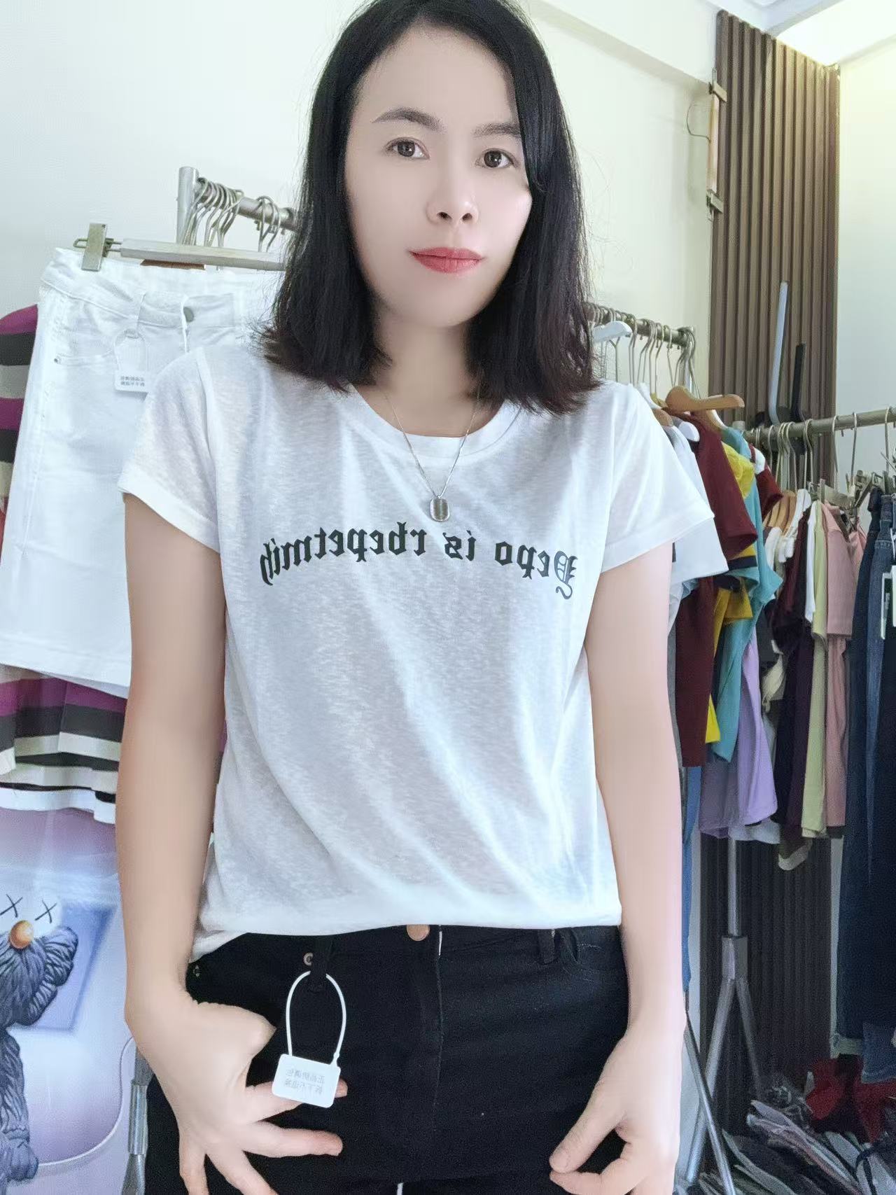 珠珠家t恤上衣女装夏季减龄时尚版休闲百搭903白色纯棉