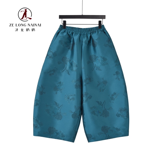 939花隐东方中式阔腿裤花苞休闲裤宽松提花裤子