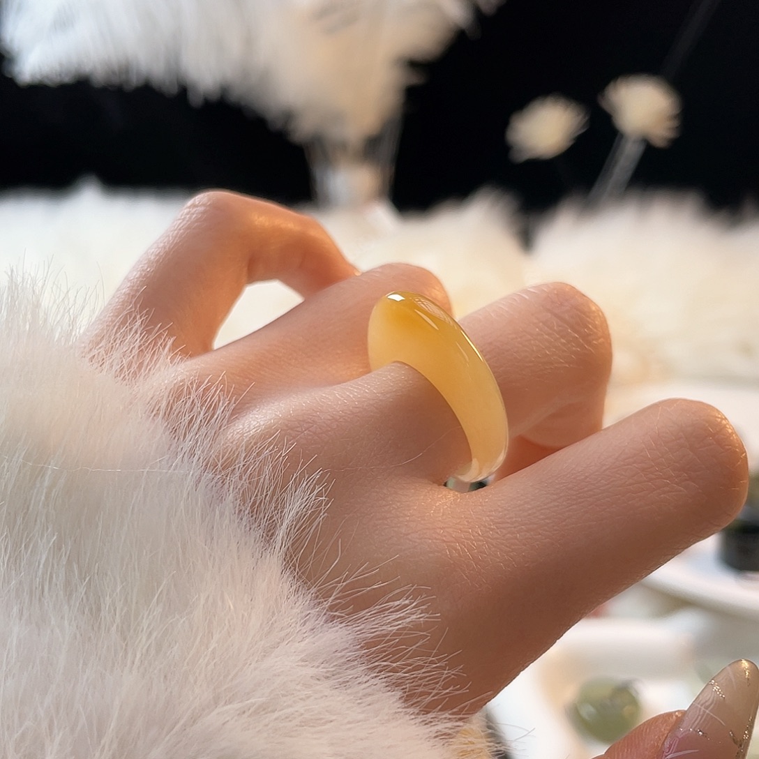 和田玉未镶嵌戒指k93金橘糖馒头片17.4mm