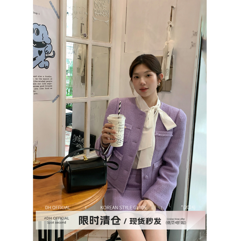 清 DH OFFICIAL 大花【秀珠小姐 Miss】薰衣草套装羊毛韩系高智淡人