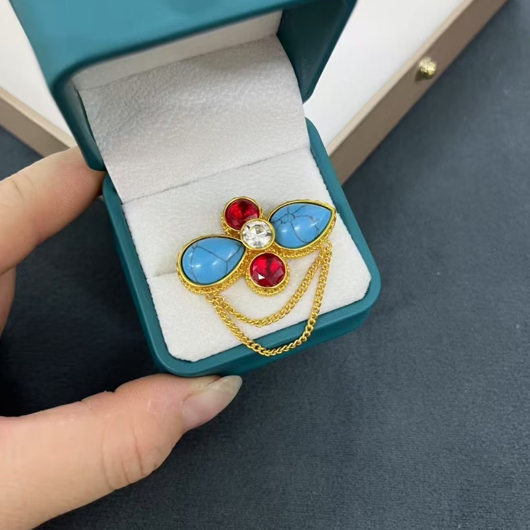 铜合金锆石胸针 藏式蓝色民族风胸针彩色优雅百搭精致