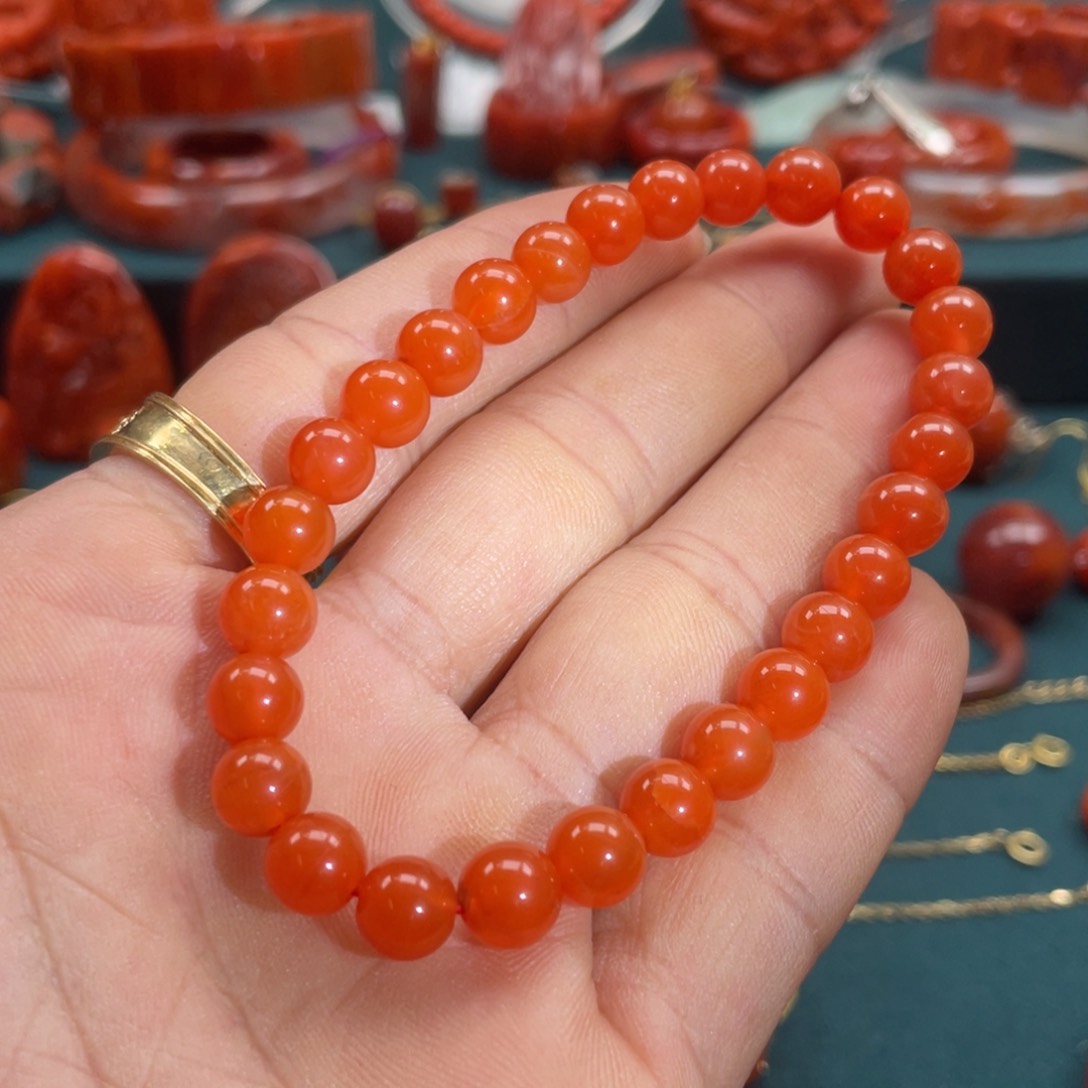 南红玛瑙冰红南红手串7+mm未镶嵌