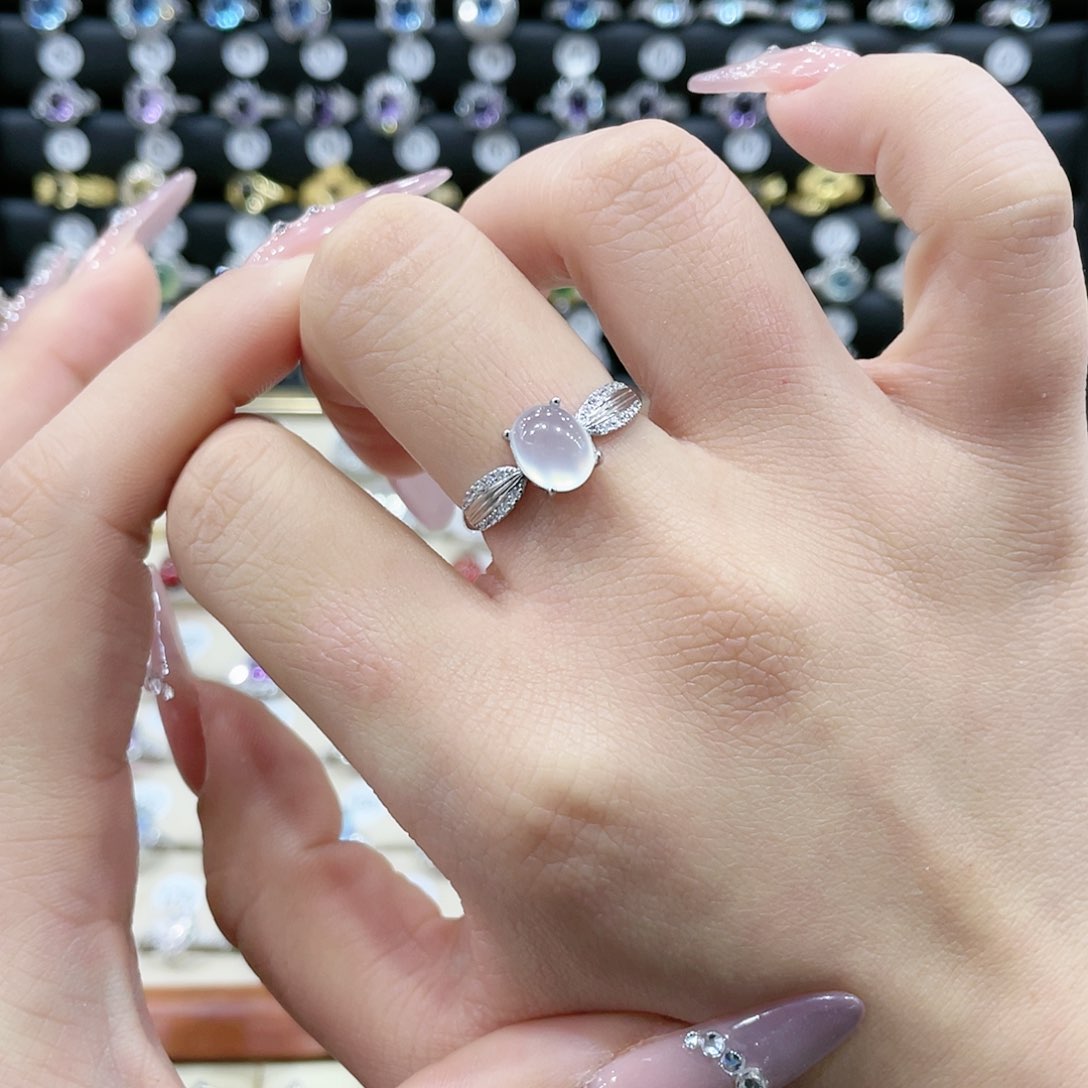 蛇纹石玉戒指银S925镶嵌