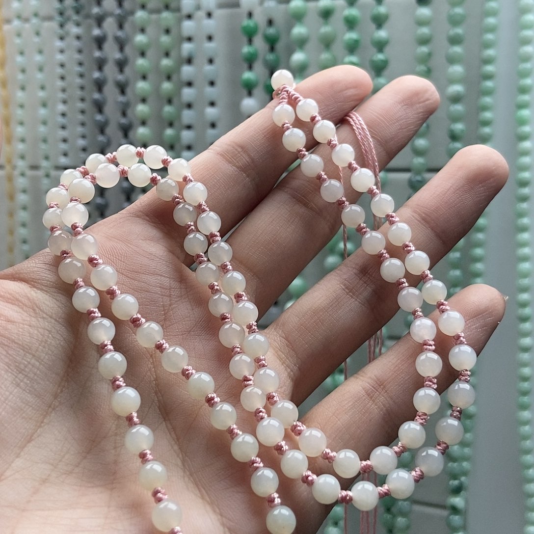 和田玉颈饰未镶嵌晞*和田玉5mm改为单结60cm