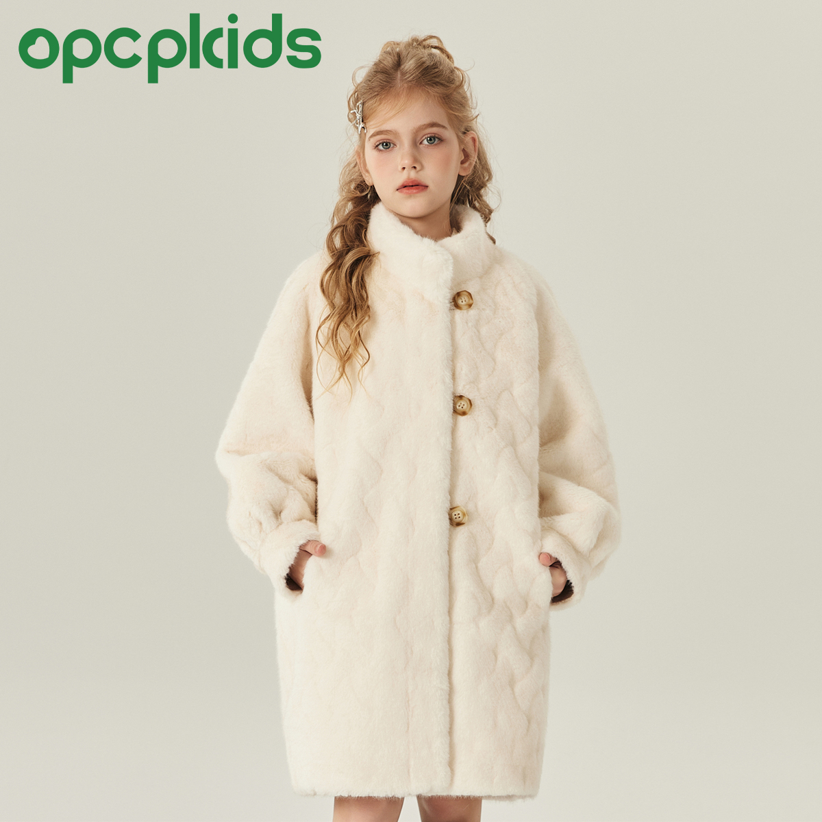 OPCP精仿水貂外套2025秋冬新款女童仿水貂毛保暖中长款OP25001
