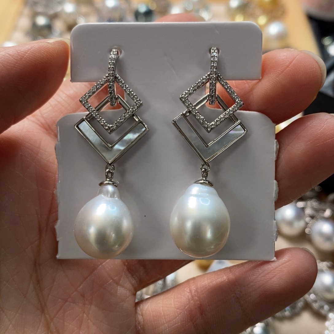 海水珍珠耳饰银S925镶嵌