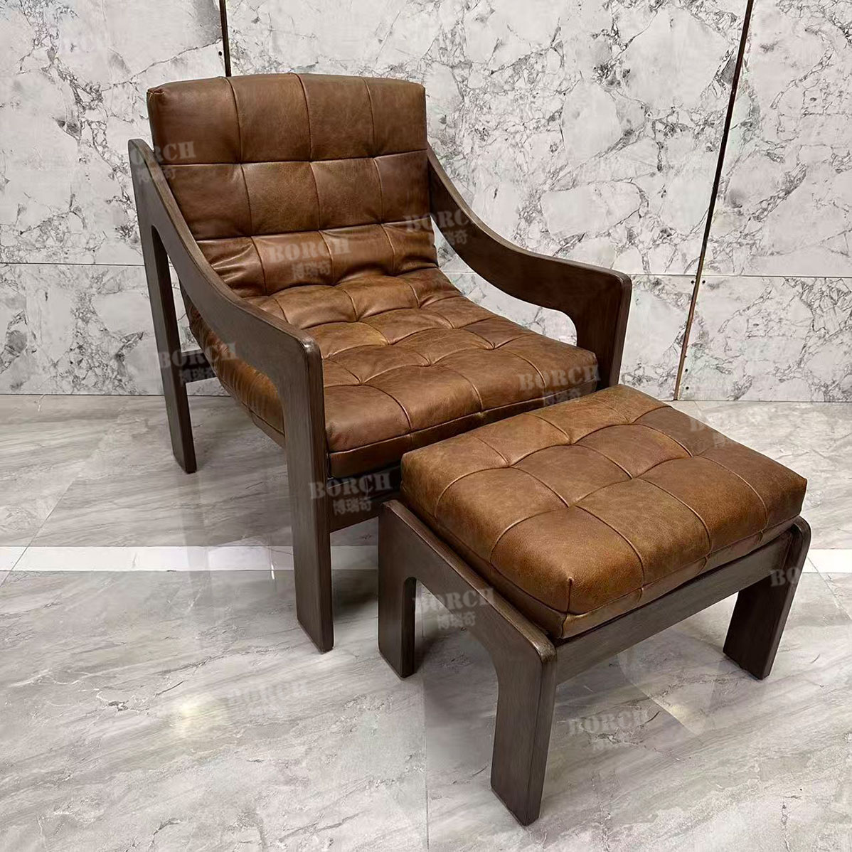 博瑞奇复古头层牛皮休闲椅美式拉扣沙发椅客厅躺椅(套09846/09847