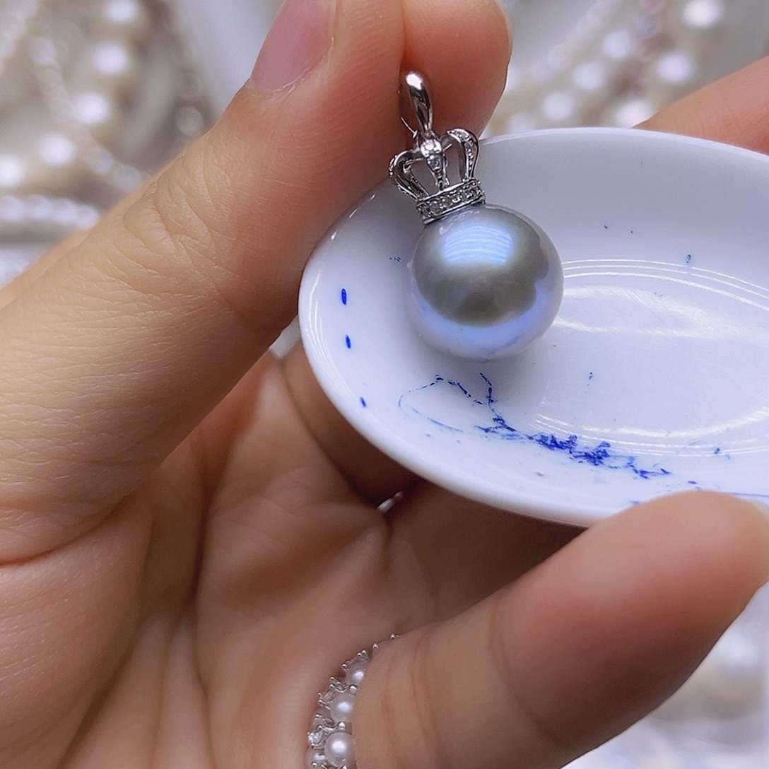 淡水珍珠吊坠耳钉银S925镶嵌