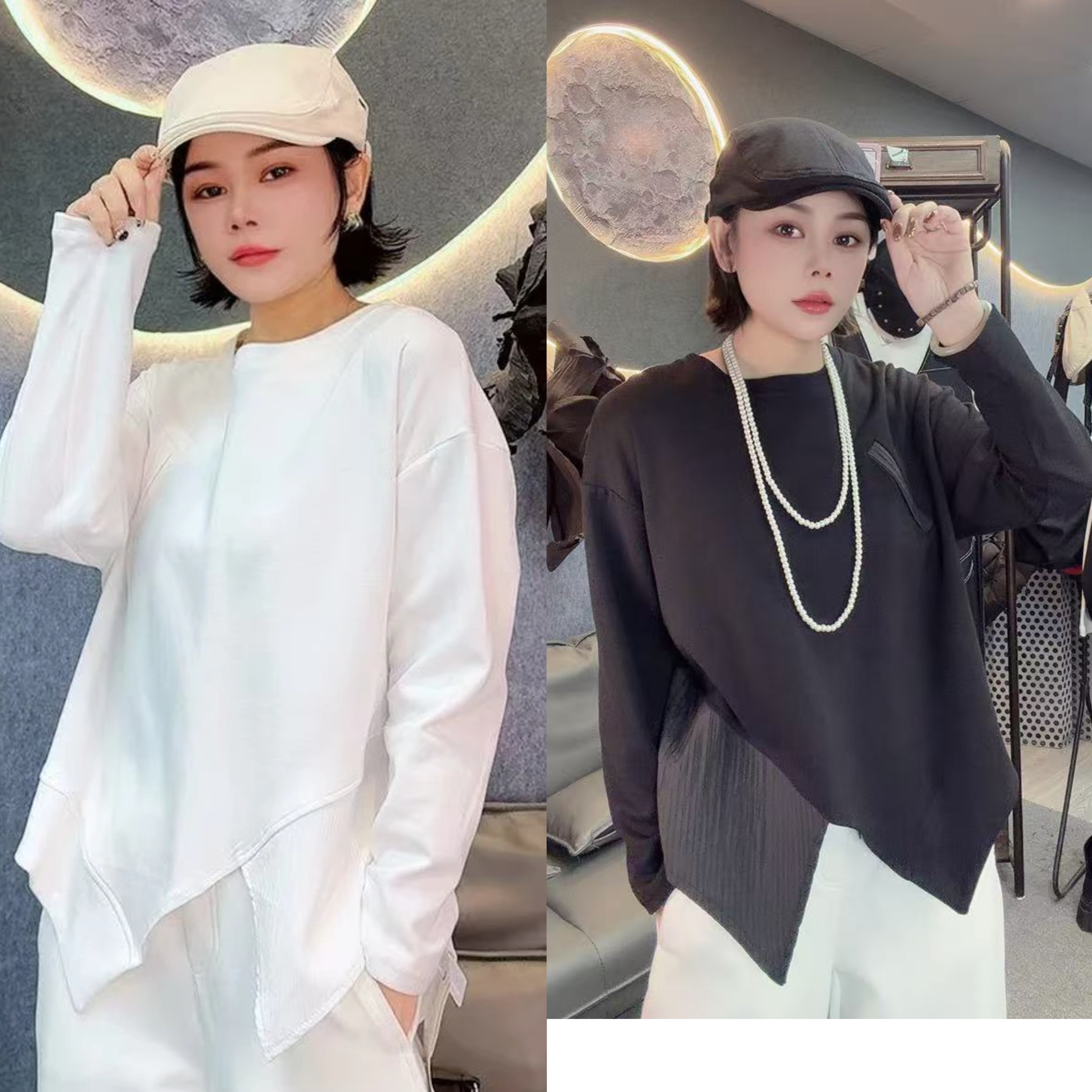 时尚轻奢风欧版百搭圆领长袖休闲宽松秋冬季上衣打底衫89020