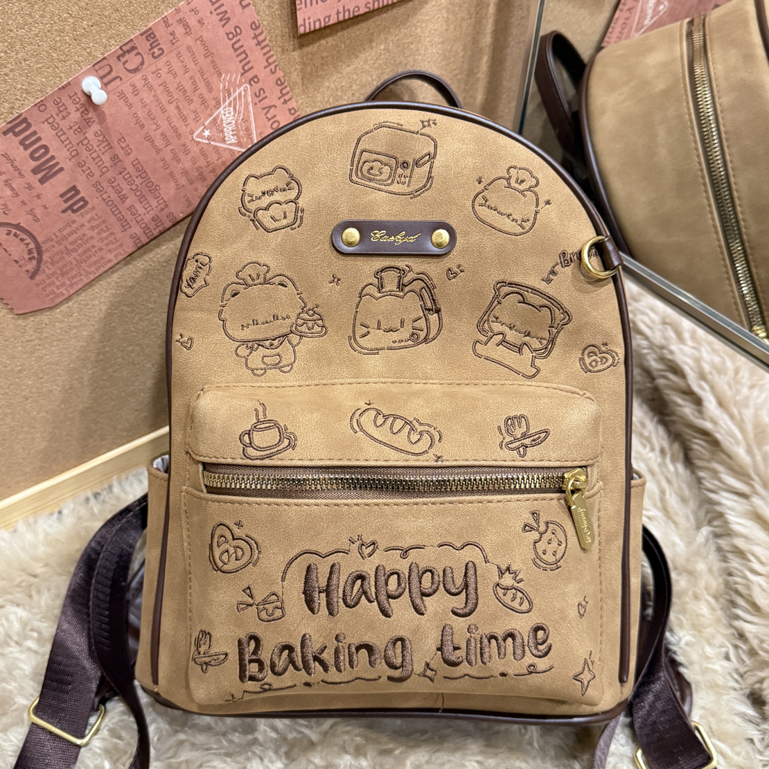【汉堡卷】咖啡豆烘焙猫卡通满印大容量双肩书包！通勤/学生党放a4
