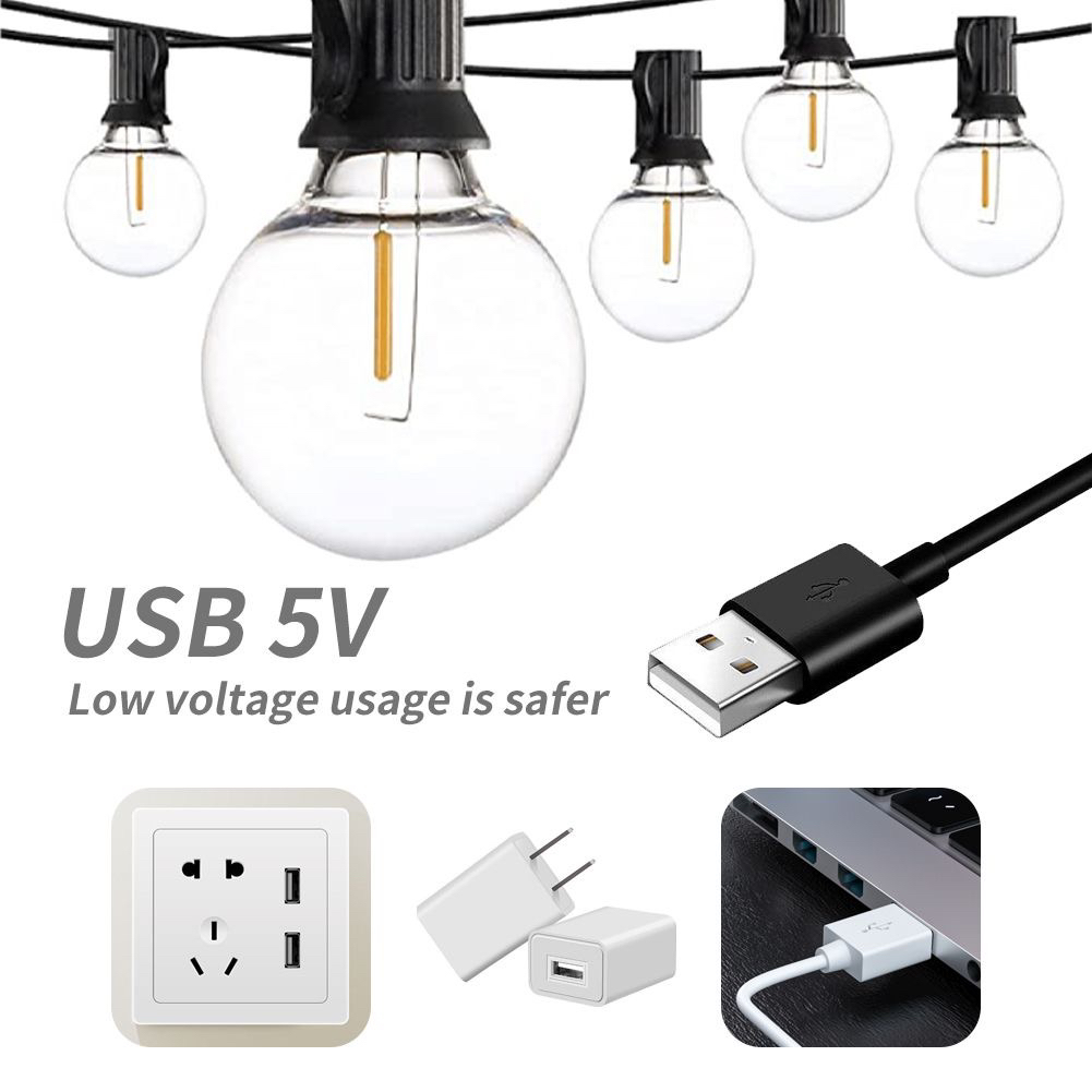 5V灯串USB暖光15米25灯G40