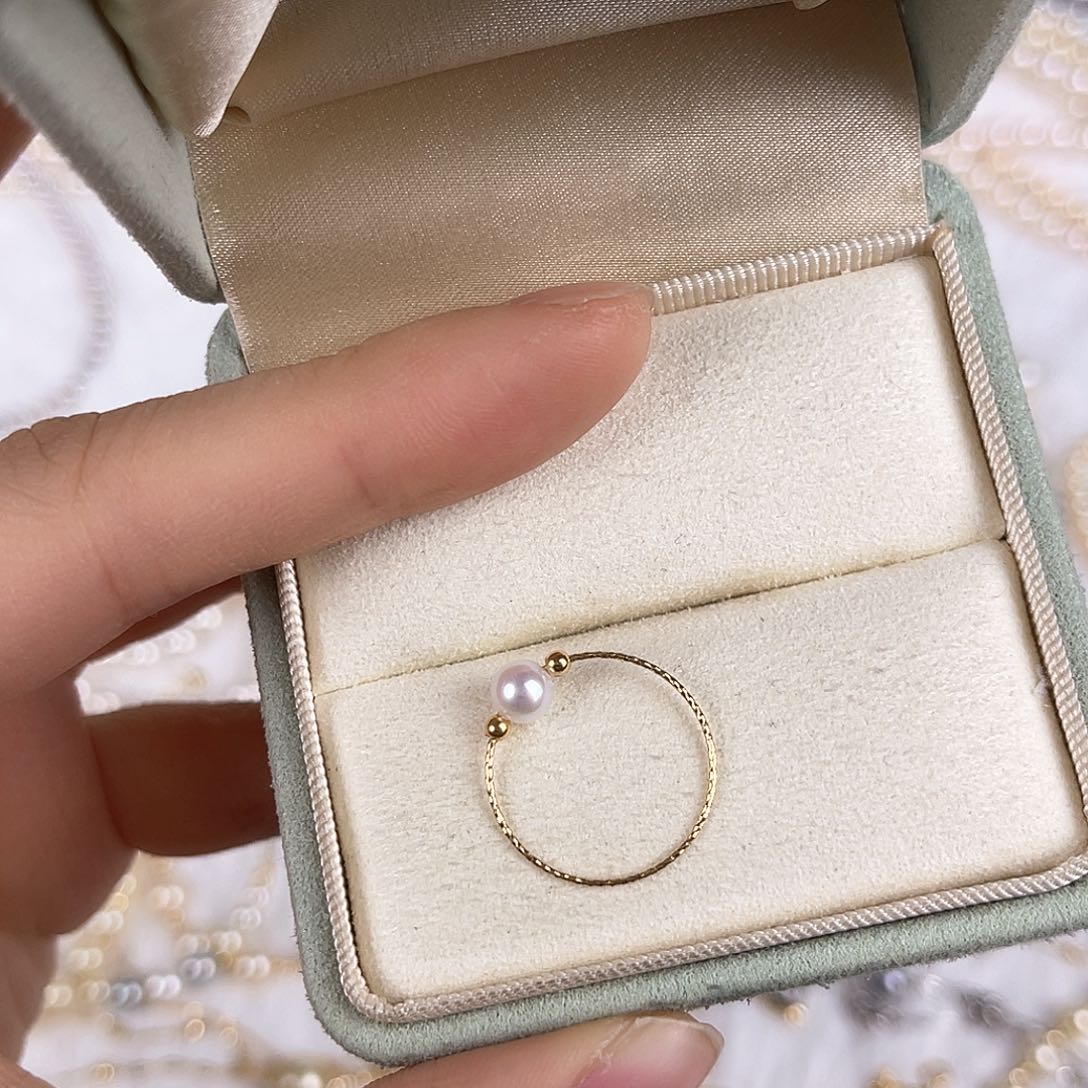 淡水珍珠戒指18K金镶嵌