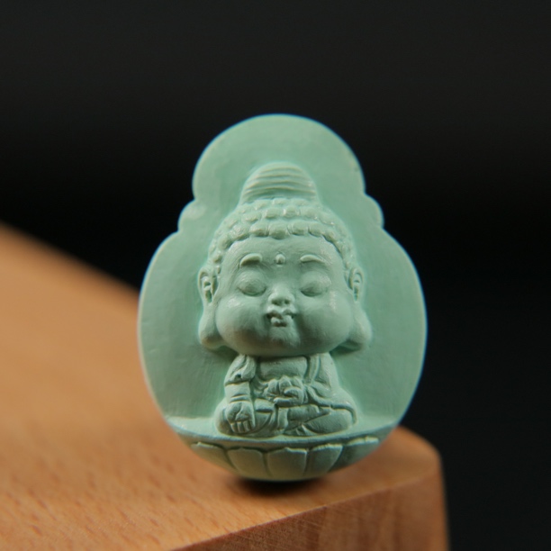 原矿绿松石菜籽黄阿弥陀佛吊坠，尺寸19.5×24.7×12mm，重5.76g