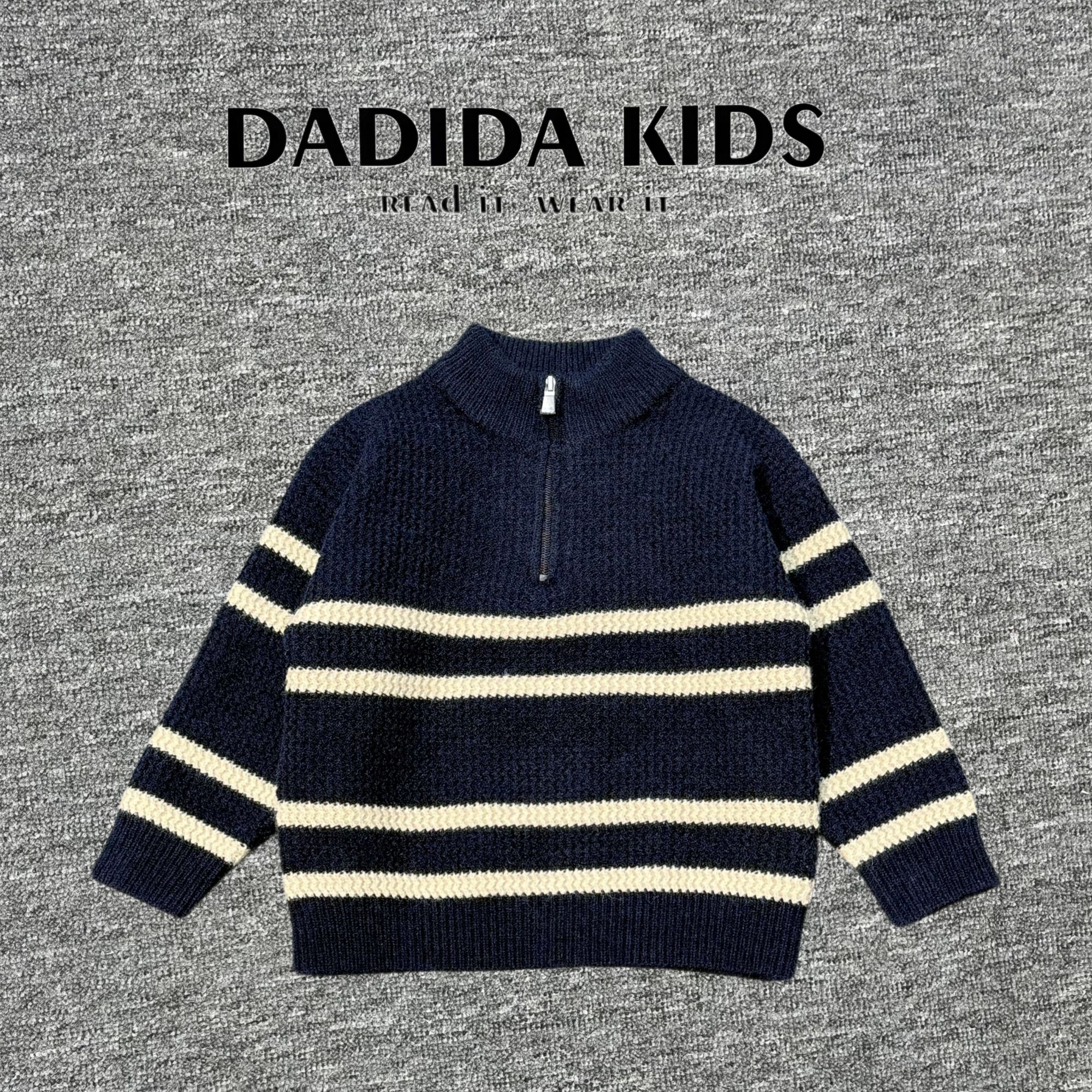 dadida/嗒嘀嗒秋冬男童藏蓝百搭时尚休闲半拉链套头毛衣505520015