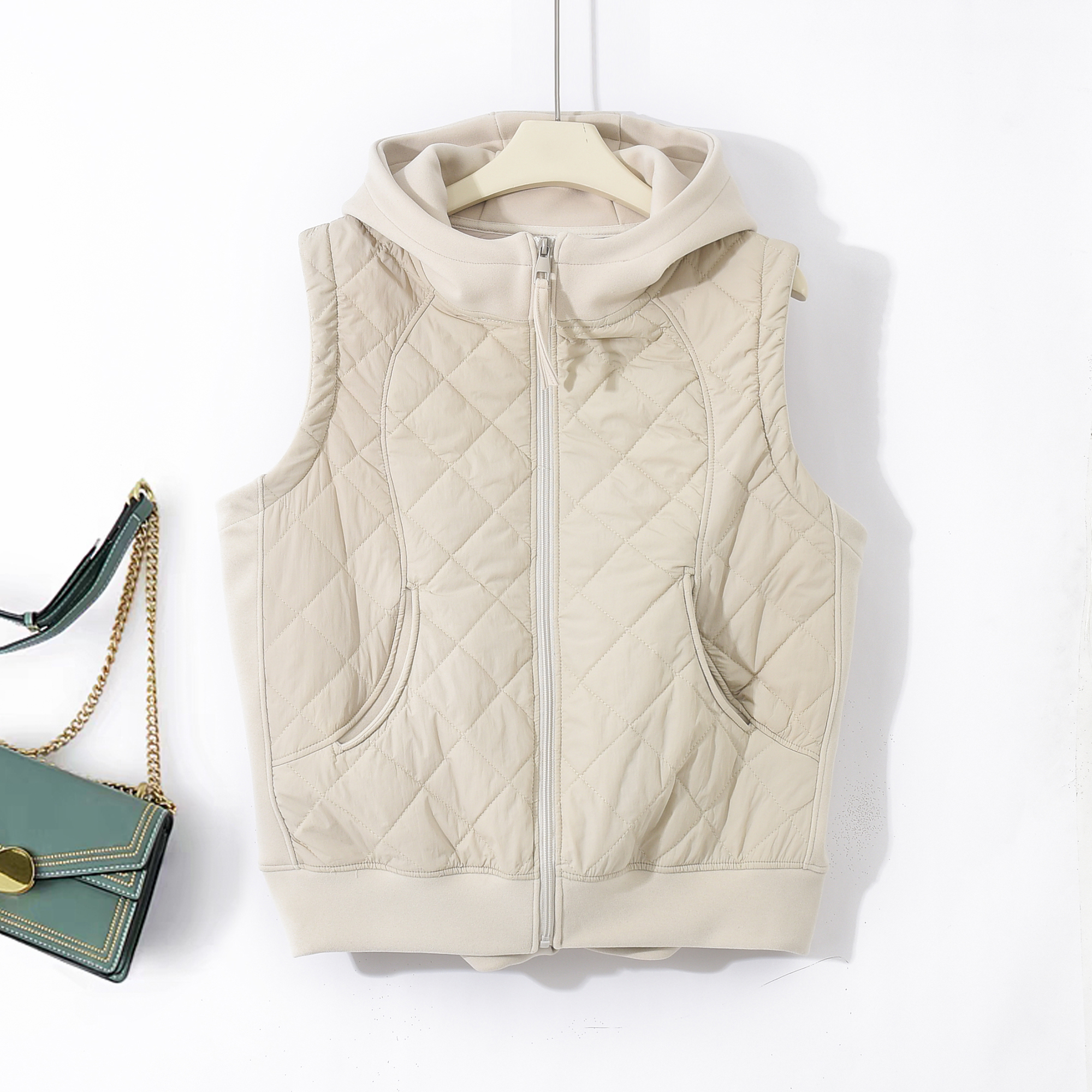 2025春季新款夹棉百搭韩版宽松休闲外穿上衣连帽无袖马甲女6316