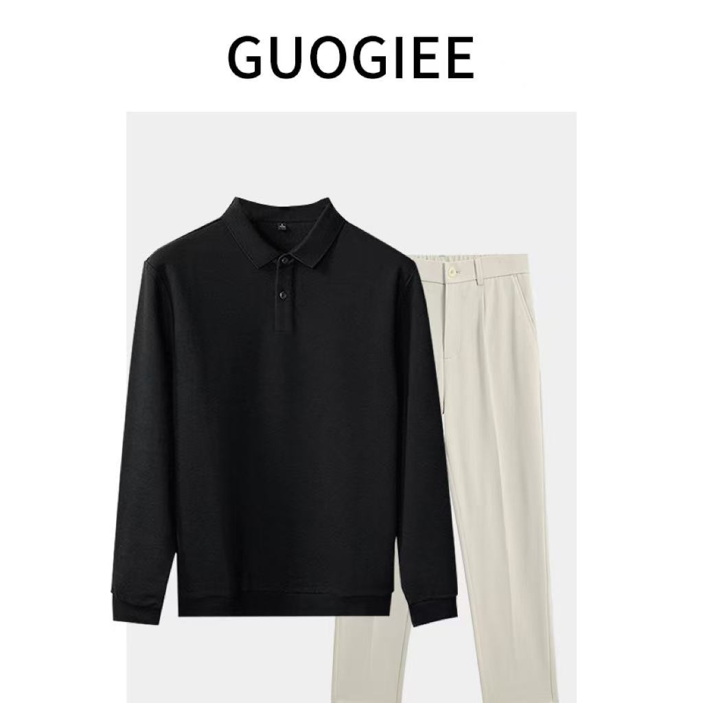 GUOGIEE/古玑【云梯棉】秋冬新款长袖POLO衫轻熟风穿搭纯色上衣男装