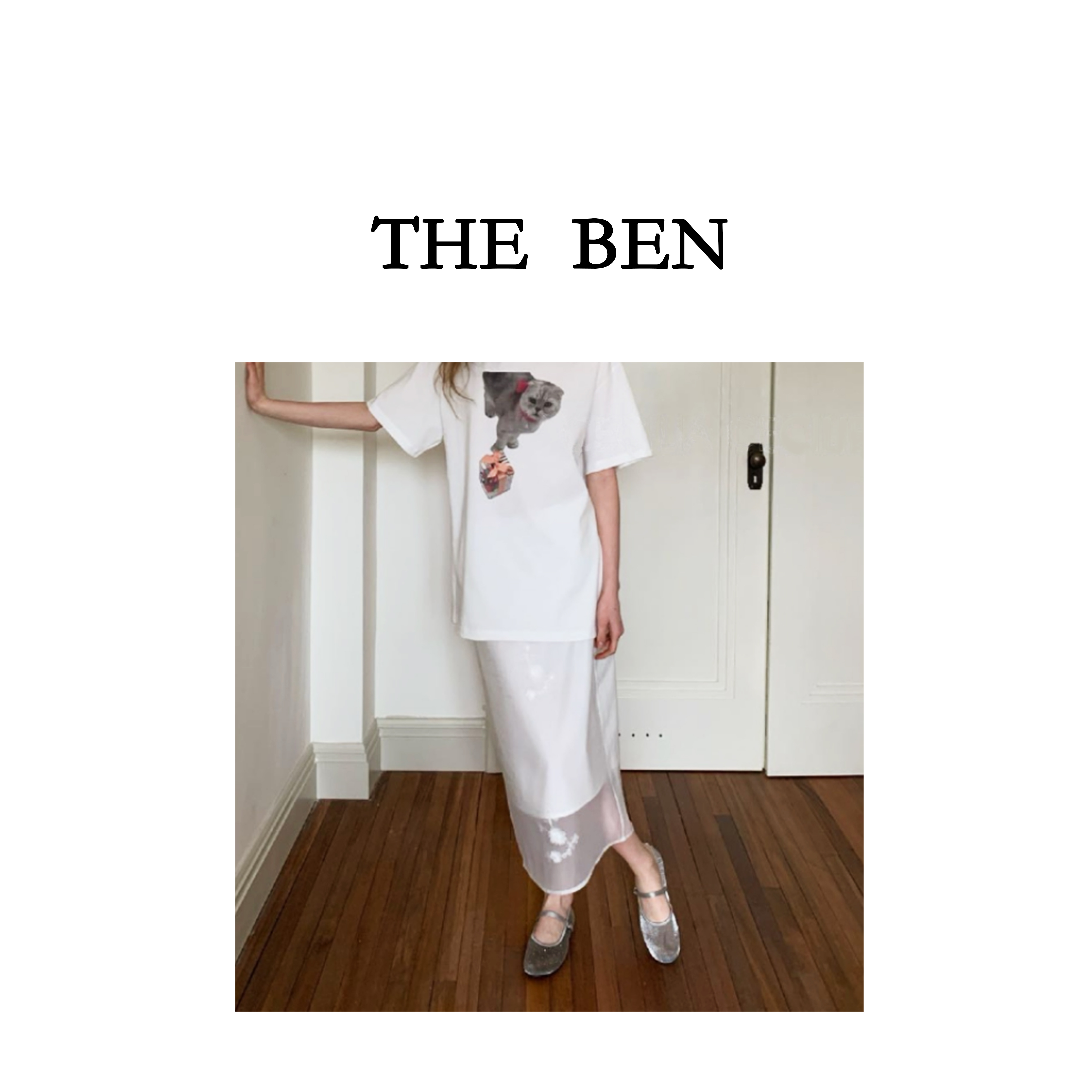 THEBEN新春福利2025春季新款淡雅风极简双层透沙刺绣半裙DE3012