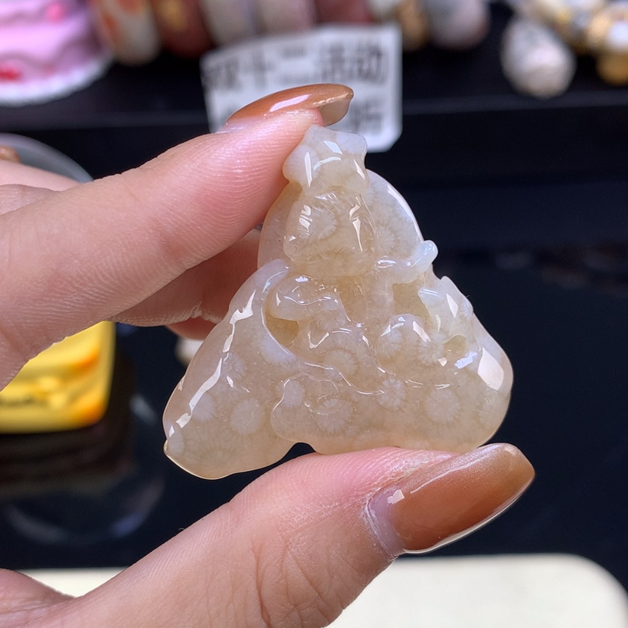 【闪购商品】颈饰未镶嵌硅化珊瑚（珊瑚玉）雕刻件白果冻（27号）