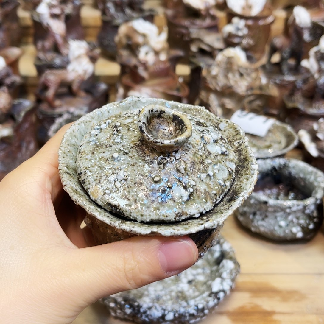 瓶柴烧手手捏复烧盖碗特价